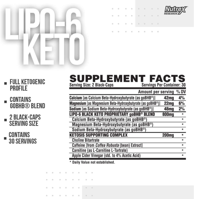 Lipo-6 Black Keto 60 Black Caps By Nutrex Research - Image 2