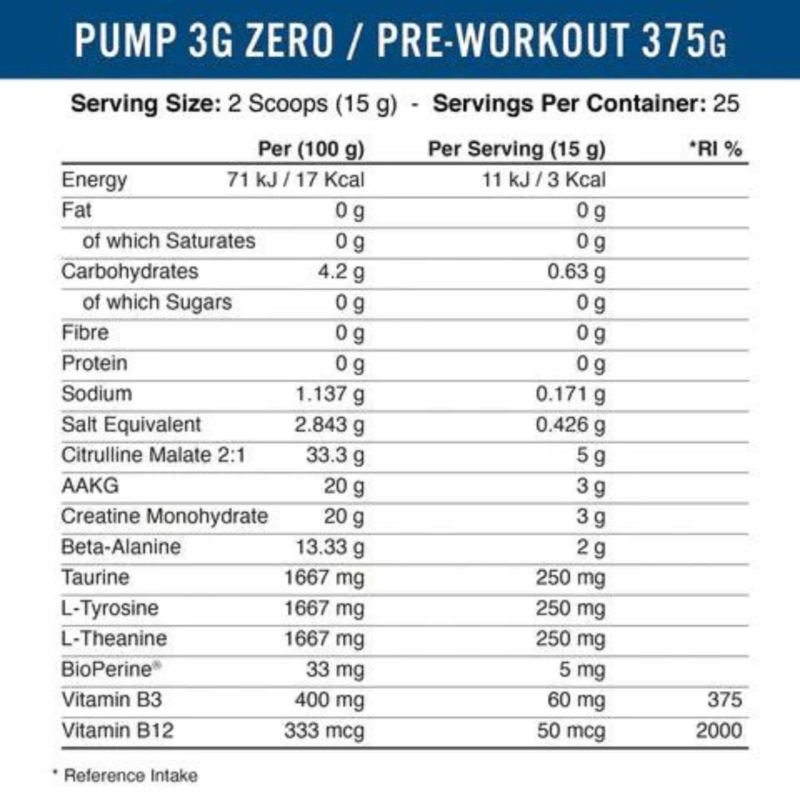 Pump 3G Zero Stim Caffeine Free Pre-Workout 375g By Applied Nutrition - Image 2