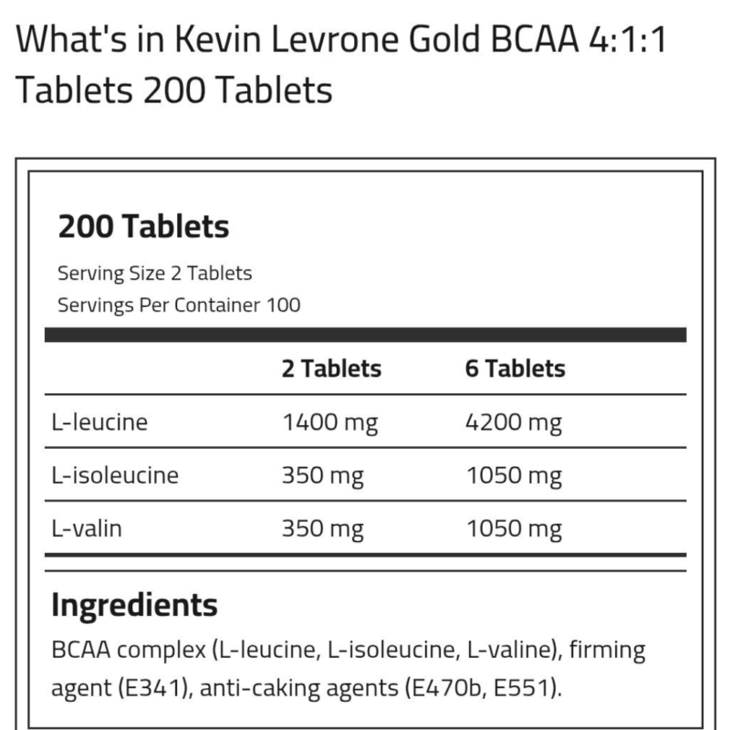 Gold Bcaa 200 Tablets By Kevin Levrone Signature Series - Image 2